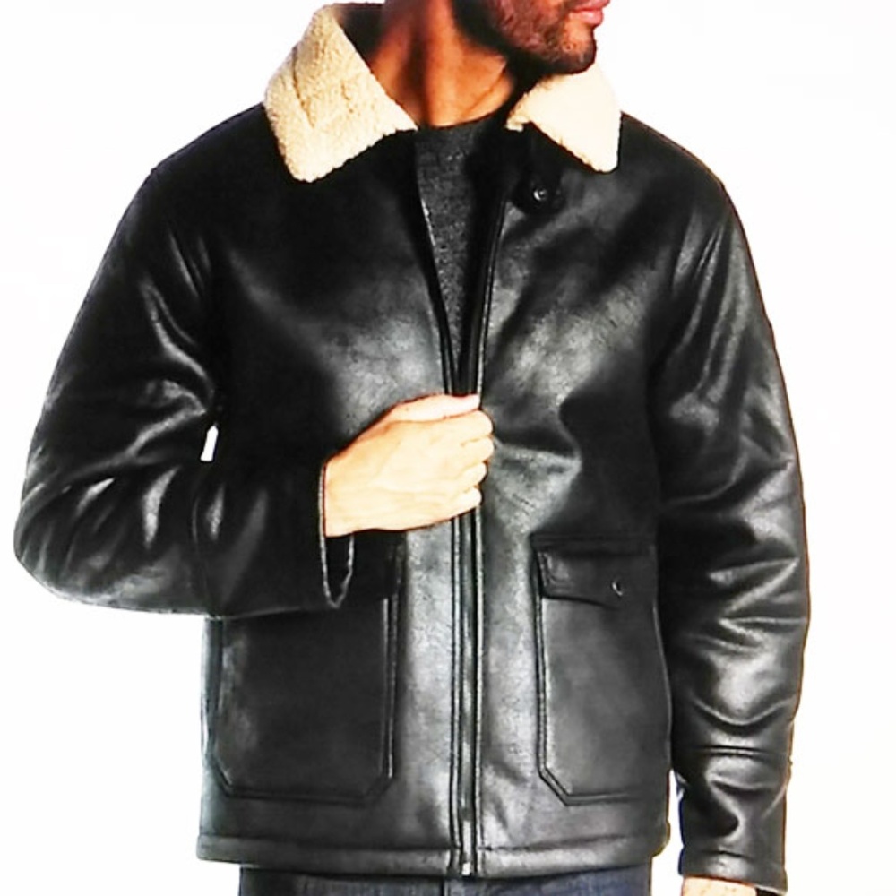 Ben Sherman Mens Faux Leather Shearling Jacket NWT